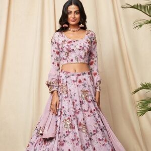Lilac Floral Georgette Lehenga